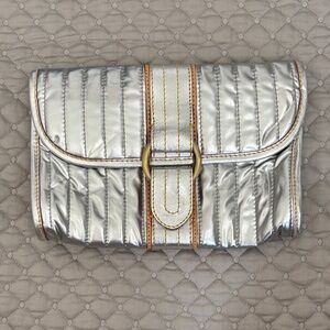 Silver Quilted Clutch Bag